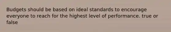 Budgets should be based on ideal standards to encourage everyone to reach for the highest level of performance. true or false