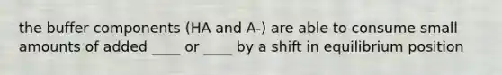 the buffer components (HA and A-) are able to consume small amounts of added ____ or ____ by a shift in equilibrium position