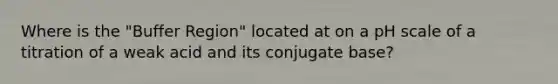 Where is the "Buffer Region" located at on a pH scale of a titration of a weak acid and its conjugate base?