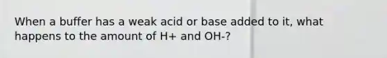 When a buffer has a weak acid or base added to it, what happens to the amount of H+ and OH-?