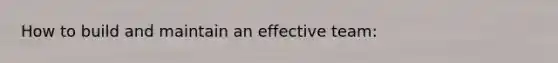 How to build and maintain an effective team: