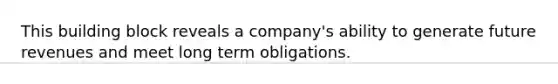 This building block reveals a company's ability to generate future revenues and meet long term obligations.