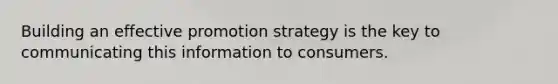 Building an effective promotion strategy is the key to communicating this information to consumers.