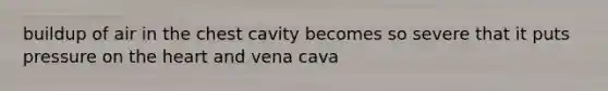 buildup of air in the chest cavity becomes so severe that it puts pressure on the heart and vena cava