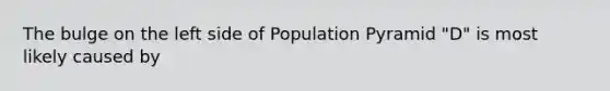 The bulge on the left side of Population Pyramid "D" is most likely caused by