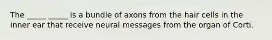 The _____ _____ is a bundle of axons from the hair cells in the inner ear that receive neural messages from the organ of Corti.