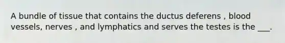 A bundle of tissue that contains the ductus deferens , blood vessels, nerves , and lymphatics and serves the testes is the ___.