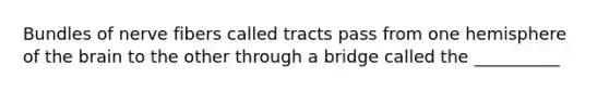 Bundles of nerve fibers called tracts pass from one hemisphere of the brain to the other through a bridge called the __________