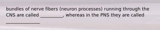 bundles of nerve fibers (neuron processes) running through the CNS are called __________, whereas in the PNS they are called _______________