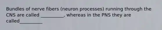 Bundles of nerve fibers (neuron processes) running through the CNS are called __________, whereas in the PNS they are called__________