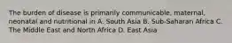 The burden of disease is primarily communicable, maternal, neonatal and nutritional in A. South Asia B. Sub-Saharan Africa C. The Middle East and North Africa D. East Asia