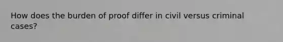 How does the burden of proof differ in civil versus criminal cases?