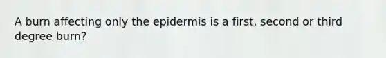 A burn affecting only the epidermis is a first, second or third degree burn?