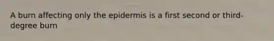 A burn affecting only the epidermis is a first second or third-degree burn