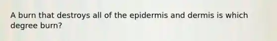 A burn that destroys all of the epidermis and dermis is which degree burn?