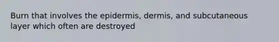 Burn that involves the epidermis, dermis, and subcutaneous layer which often are destroyed