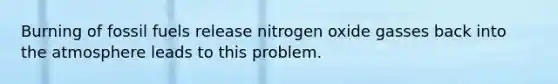 Burning of fossil fuels release nitrogen oxide gasses back into the atmosphere leads to this problem.