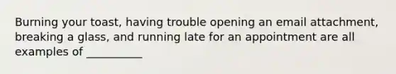 Burning your toast, having trouble opening an email attachment, breaking a glass, and running late for an appointment are all examples of __________