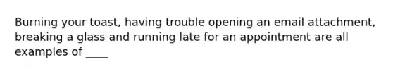 Burning your toast, having trouble opening an email attachment, breaking a glass and running late for an appointment are all examples of ____