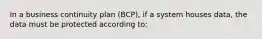 In a business continuity plan (BCP), if a system houses data, the data must be protected according to: