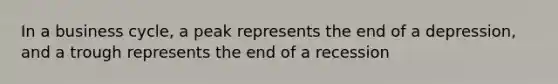 In a business cycle, a peak represents the end of a depression, and a trough represents the end of a recession