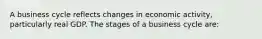 A business cycle reflects changes in economic activity, particularly real GDP. The stages of a business cycle are: