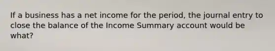 If a business has a net income for the period, the journal entry to close the balance of the Income Summary account would be what?