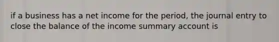 if a business has a net income for the period, the journal entry to close the balance of the income summary account is