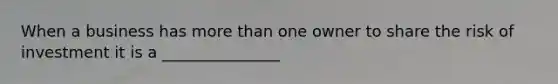 When a business has more than one owner to share the risk of investment it is a _______________
