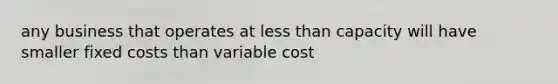 any business that operates at less than capacity will have smaller fixed costs than variable cost