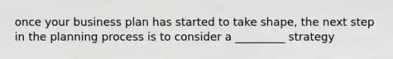 once your business plan has started to take shape, the next step in the planning process is to consider a _________ strategy
