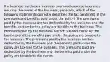 If a business purchases business overhead expense insurance insuring the owner of the business, generally, which of the following statements correctly describes the tax treatment of the premiums and benefits paid under the policy? The premiums paid by the business are tax-deductible by the business and the benefits paid under the policy are taxable to the business. The premiums paid by the business are not tax-deductible by the business and the benefits paid under the policy are taxable to the business. The premiums paid by the business are tax-deductible by the business and the benefits paid under the policy are tax-free to the business. The premiums paid are deductible by the business and the benefits paid under the policy are taxable to the owner.