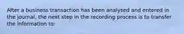 After a business transaction has been analysed and entered in the journal, the next step in the recording process is to transfer the information to: