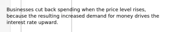Businesses cut back spending when the price level rises, because the resulting increased demand for money drives the interest rate upward.