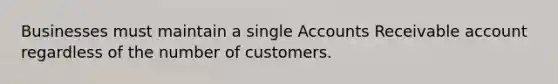 Businesses must maintain a single Accounts Receivable account regardless of the number of customers.