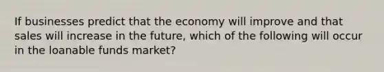 If businesses predict that the economy will improve and that sales will increase in the future, which of the following will occur in the loanable funds market?