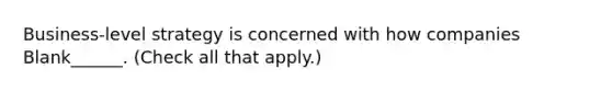 Business-level strategy is concerned with how companies Blank______. (Check all that apply.)