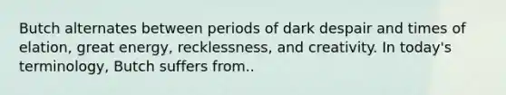 Butch alternates between periods of dark despair and times of elation, great energy, recklessness, and creativity. In today's terminology, Butch suffers from..