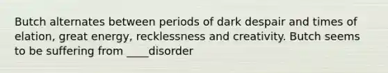 Butch alternates between periods of dark despair and times of elation, great energy, recklessness and creativity. Butch seems to be suffering from ____disorder