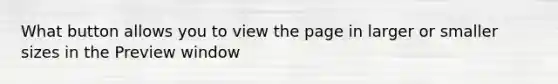What button allows you to view the page in larger or smaller sizes in the Preview window