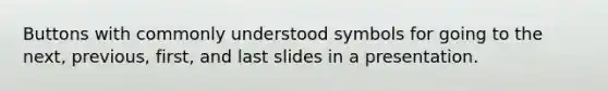 Buttons with commonly understood symbols for going to the next, previous, first, and last slides in a presentation.