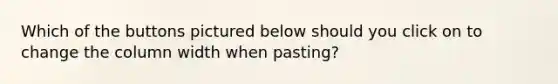 Which of the buttons pictured below should you click on to change the column width when pasting?