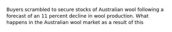 Buyers scrambled to secure stocks of Australian wool following a forecast of an 11 percent decline in wool production. What happens in the Australian wool market as a result of this