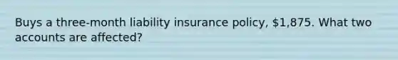 Buys a three-month liability insurance policy, 1,875. What two accounts are affected?