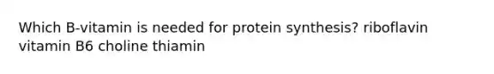 Which B-vitamin is needed for protein synthesis? riboflavin vitamin B6 choline thiamin