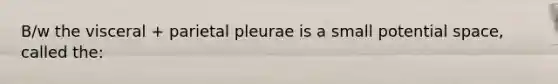 B/w the visceral + parietal pleurae is a small potential space, called the: