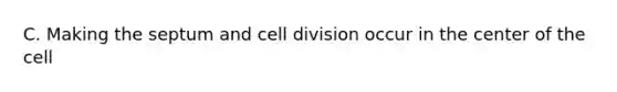 C. Making the septum and cell division occur in the center of the cell