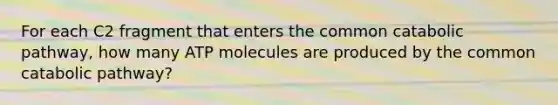 For each C2 fragment that enters the common catabolic pathway, how many ATP molecules are produced by the common catabolic pathway?