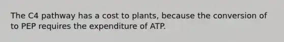 The C4 pathway has a cost to plants, because the conversion of to PEP requires the expenditure of ATP.