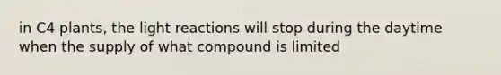 in C4 plants, the light reactions will stop during the daytime when the supply of what compound is limited